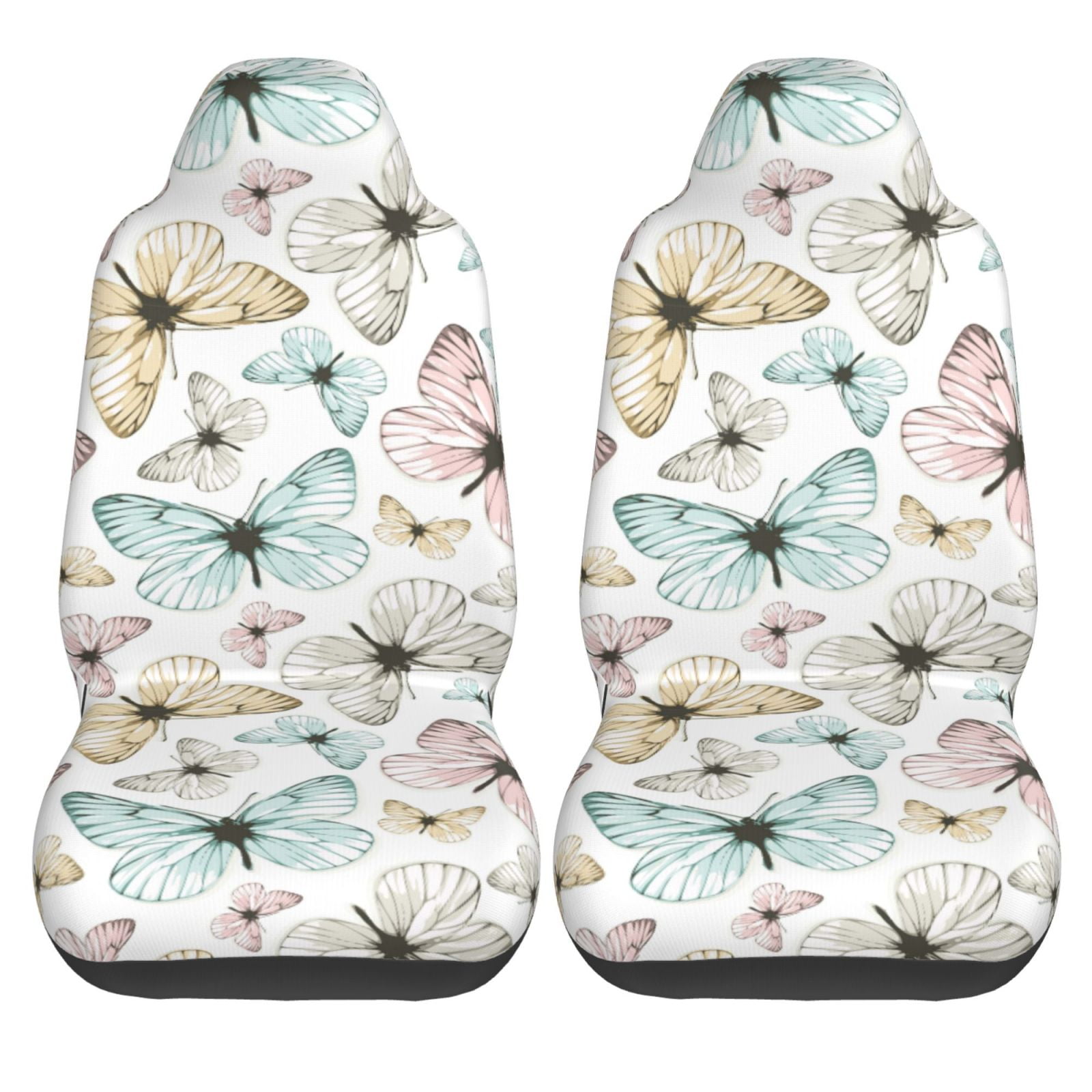 KAKALAD Colourful butterflies Car Seat Covers Set Vehicle Front Seats Protector 2 Pcs