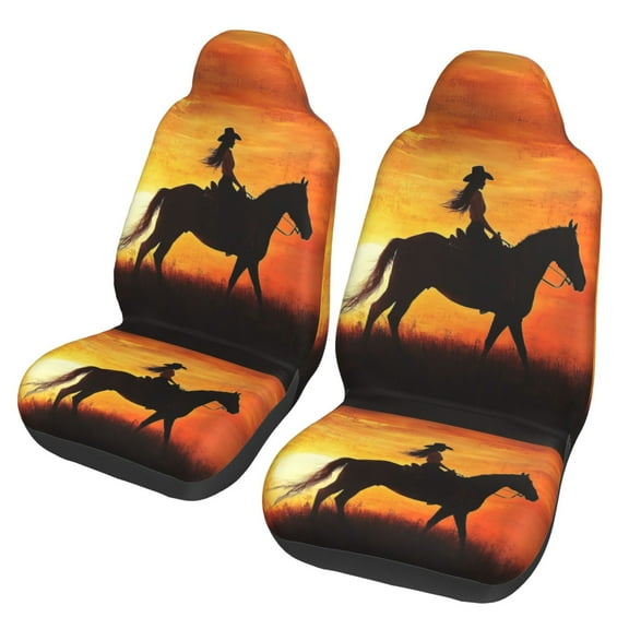 KAKALAD Cowgirl On Horse Sunset 2 Car Accessories Seat Covers Set Vehicle Seat Covers Universal Front Seats Protector 2 Pcs