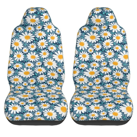 KAKALAD Dark blue turquoise chamomile flower Car Seat Covers Set Vehicle Front Seats Protector 2 Pcs