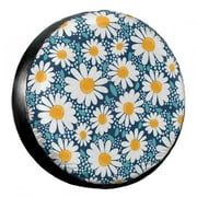 KAKALAD Dark blue turquoise chamomile flower Spare Tire Cover Weatherproof Universal Vehicle Accessories 17 Inch