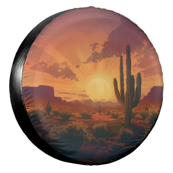 KAKALAD Desert Sunset Cactus 01 Universal Spare Tire Cover Car Vehicle Tools For Rv SUV Truck Camper Travel Trailer Accessories Buckle 16” Inch