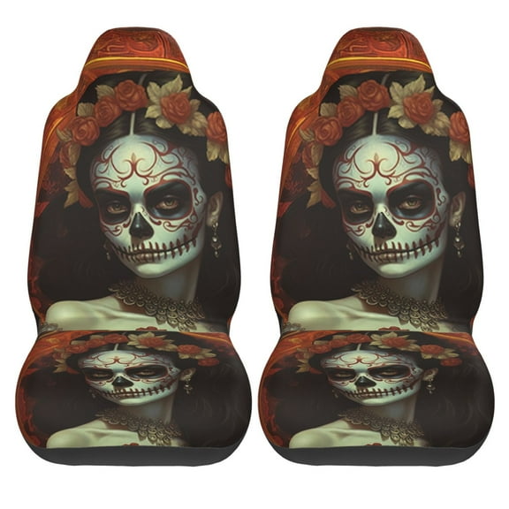 KAKALAD Dia De Las Muertos Sugar Skull 01 Car Seat Covers Set Vehicle Front Seats Protector 2 Pcs