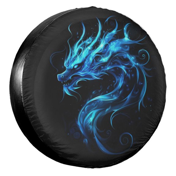 KAKALAD Dragon Fire Blue Spare Tire Cover Universal Car Vehicle Tools For Rv SUV Truck Camper Travel Trailer Accessories Buckle 14” Inch
