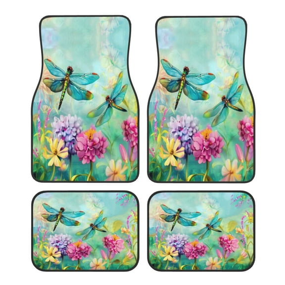 KAKALAD Dragonfly Garden Spring 01 Car Floor Mats 4PC Set Carpet Protection, Universal Fit for Car SUV VA & Truck, Vehicle Front & Rear