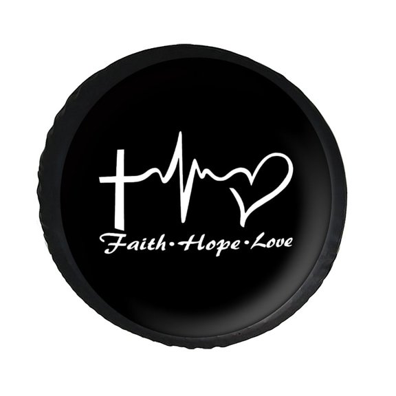 KAKALAD Faith Hope Love Heart Spare Tire Cover PVC Leather Universal Vehicle Accessories Buckle Car Tools 16”in