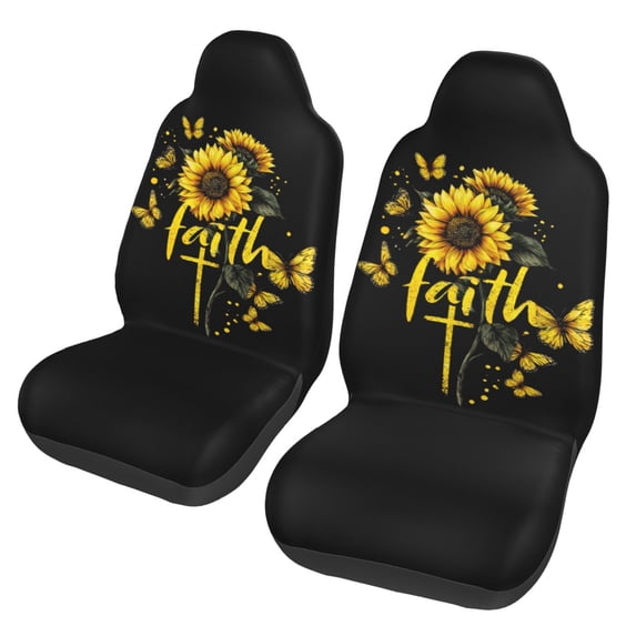 KAKALAD Faith Rood Sunflower Butterfly Car Accessories Seat Covers Set Vehicle Seat Covers Universal Front Seats Protector 2 Pcs