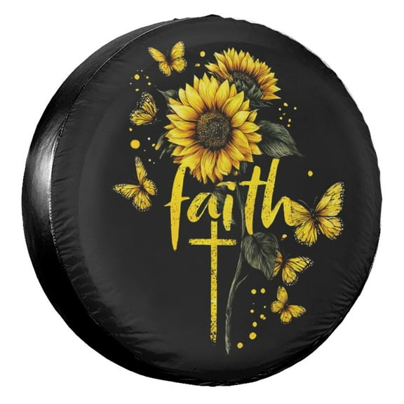 KAKALAD Faith Rood Sunflower Butterfly Spare Tire Cover Wheel Protectors Weatherproof Universal Vehicle Dust-Proof for Trailer Rv SUV Truck Camper Travel Trailer Accessories 14 ” Inch