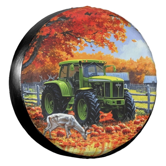 KAKALAD Farm Tractor Deer Autumn Maple Leaf Pumpkin 01 Spare Tire Cover Universal Vehicle Accessories Buckle Car Tools 14”in