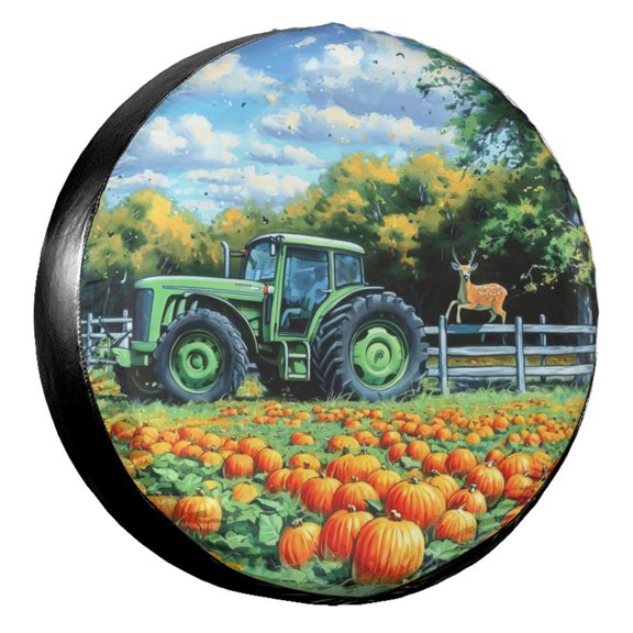 KAKALAD Farm Tractor Nature Deer Pumpkin 01 Spare Tire Cover Universal Vehicle Accessories Buckle Car Tools 14”in