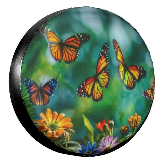 KAKALAD Fluttering Butterflies 01 Spare Tire Cover Universal Car Vehicle Tools For Rv SUV Truck Camper Travel Trailer Accessories Buckle 15” Inch