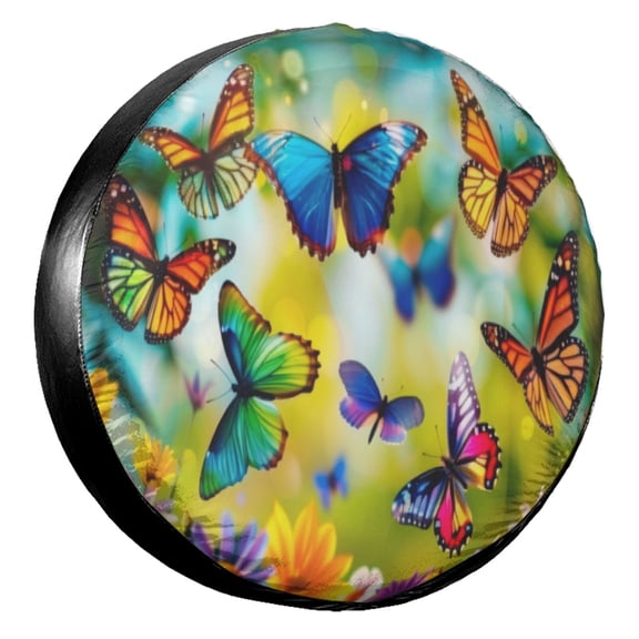 KAKALAD Fluttering Butterflies 02 Spare Tire Cover Universal Vehicle Accessories Buckle Car Tools 17”in