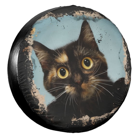 KAKALAD Funny Cat Black 01 Spare Tire Cover Universal Vehicle Accessories Buckle Car Tools 15”in
