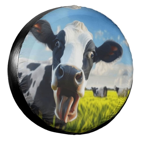 KAKALAD Funny Cow In Green Farm Nature 03 Spare Tire Cover Universal Vehicle Accessories Buckle Car Tools 14”in