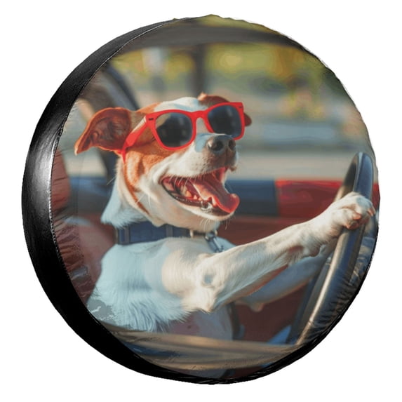 KAKALAD Funny Dog Driving A Car 03 Spare Tire Cover Universal Vehicle Accessories Buckle Car Tools 17”in