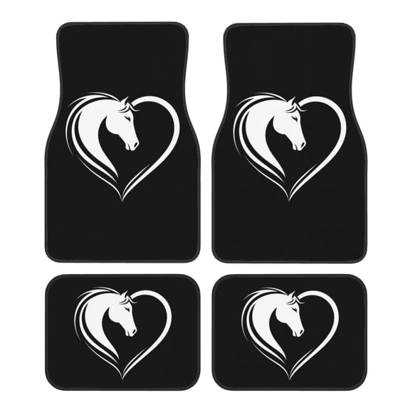 KAKALAD Funny Horse Head Heart 01 Car Floor Mats 4PC Set Carpet Protection, Universal Fit for Car SUV VA & Truck, Vehicle Front & Rear