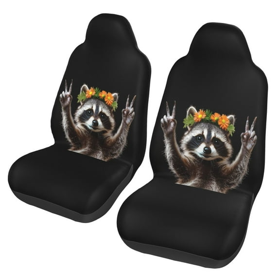 KAKALAD Funny Raccoon Peace Flower 1 Car Accessories Seat Covers Set Vehicle Seat Covers Universal Front Seats Protector 2 Pcs