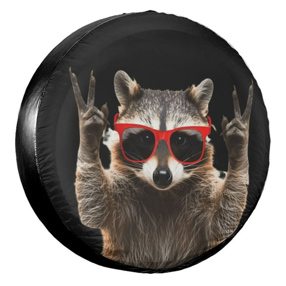 KAKALAD Funny Raccoon Red Sunglasses 01 Universal Spare Tire Cover Car Vehicle Tools For Rv SUV Truck Camper Travel Trailer Accessories Buckle 17” Inch