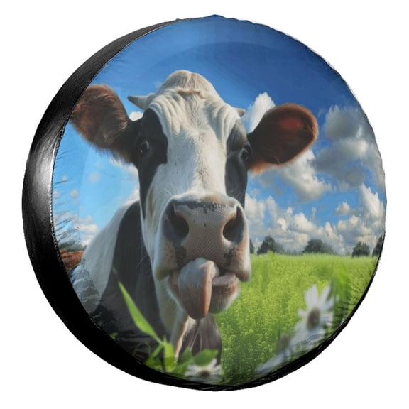 KAKALAD Funny Smiling Cow 02 Tire Cover Universal Durable Waterproof Car Vehicle Tools Accessories Buckle 14” Inch