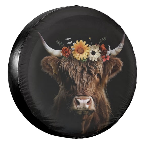 KAKALAD Funny Wearing Flowers Cow Spare Tire Cover Universal Vehicle Accessories Buckle Car Tools 17”in