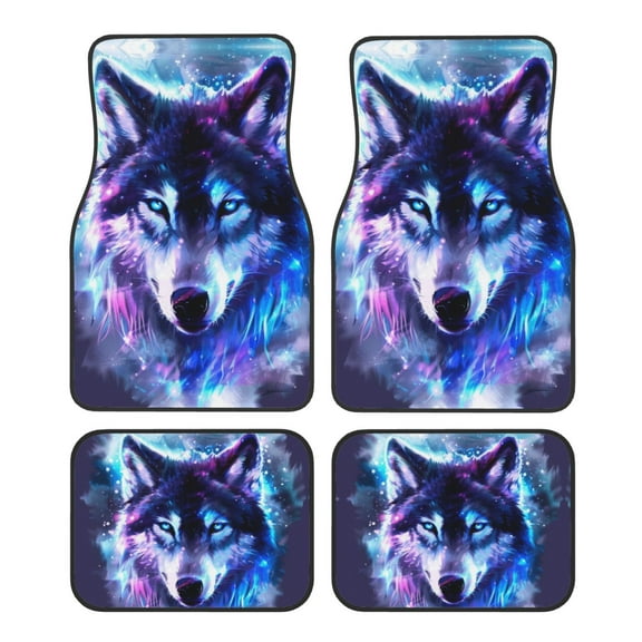 KAKALAD Galaxy Wolf 02 Car Floor Mats 4PC Set Carpet Protection, Universal Fit for Car SUV VA & Truck, Vehicle Front & Rear