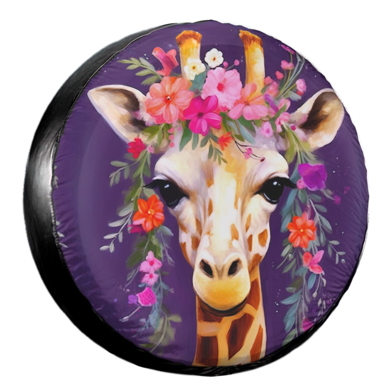 Kakalad Giraffe With Floral Headpiece 02 Spare Tire Cover Weatherproof