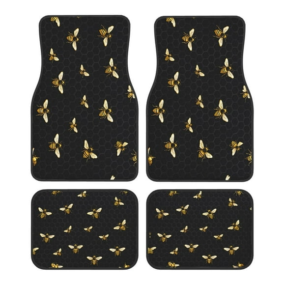 KAKALAD Gold Queen Bees And Honeycomb Car Floor Mats 4PC Set Carpet Protection, Universal Fit for Car SUV VA & Truck, Vehicle Front & Rear
