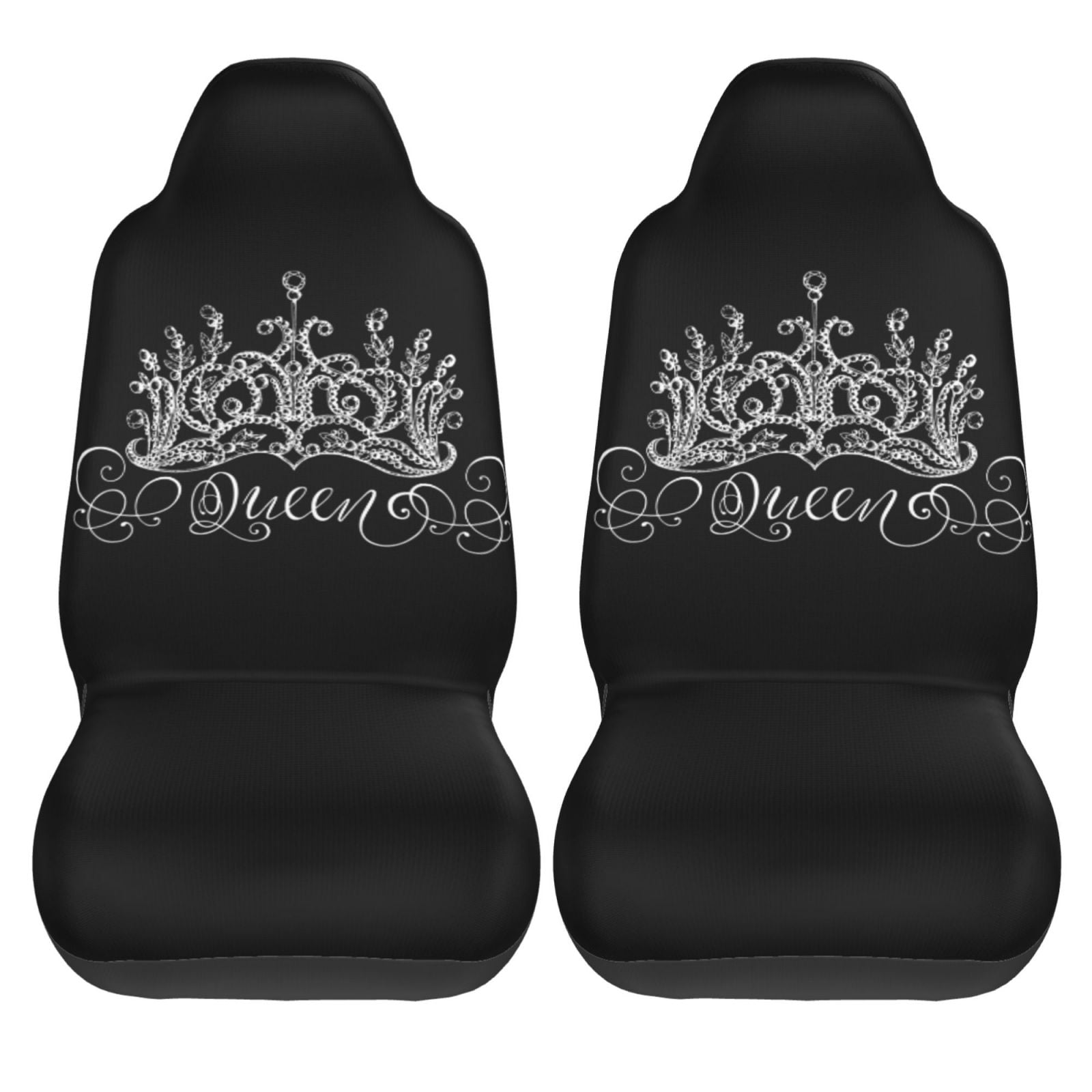KAKALAD Hand Drawn Crown With Queen Car Seat Covers Set Vehicle Front
