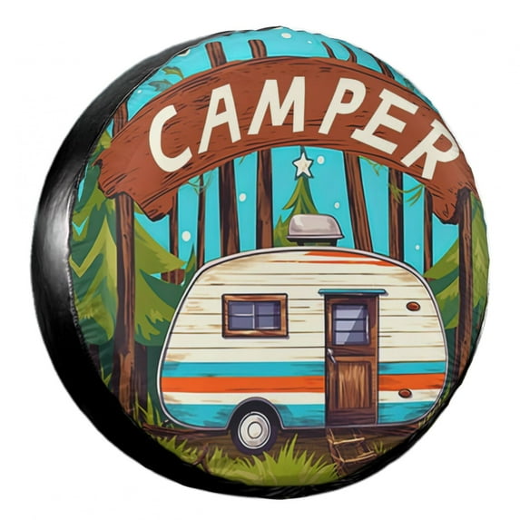 KAKALAD Happy Camper 02 Spare Tire Cover Weatherproof Universal Accessories 17 Inch