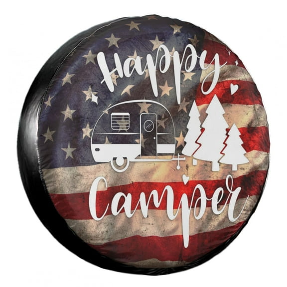 KAKALAD Camper Happy usa flag Spare Tire Cover Weatherproof Universal Vehicle Accessories 14 Inch