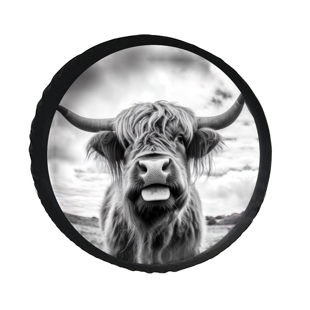 Happy Camper Spare Tire Cover - PVC Leather Weatherproof Wheel Protector For SUV, Truck, RV (14 Inch)