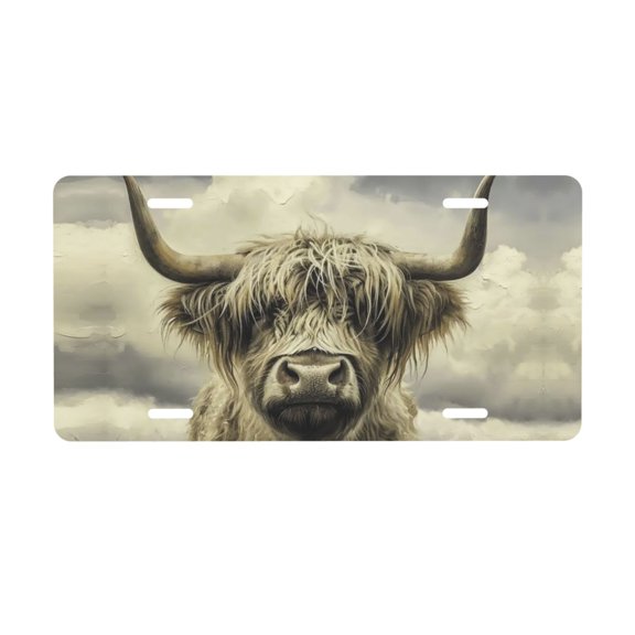 KAKALAD Highland Cow 05 Aluminum Universal Car Vehicles License Plate 6" x 12" (4 Holes)