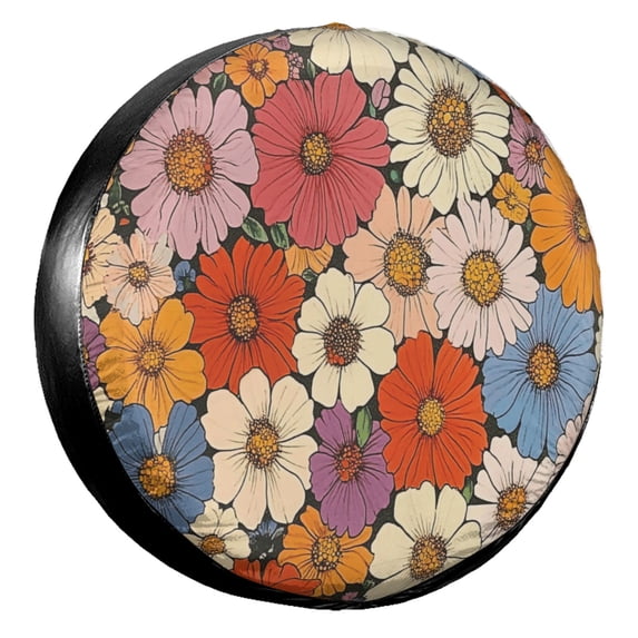 KAKALAD Hippie Floral 3 Spare Tire Cover Universal Vehicle Accessories Buckle Car Tools 14”in