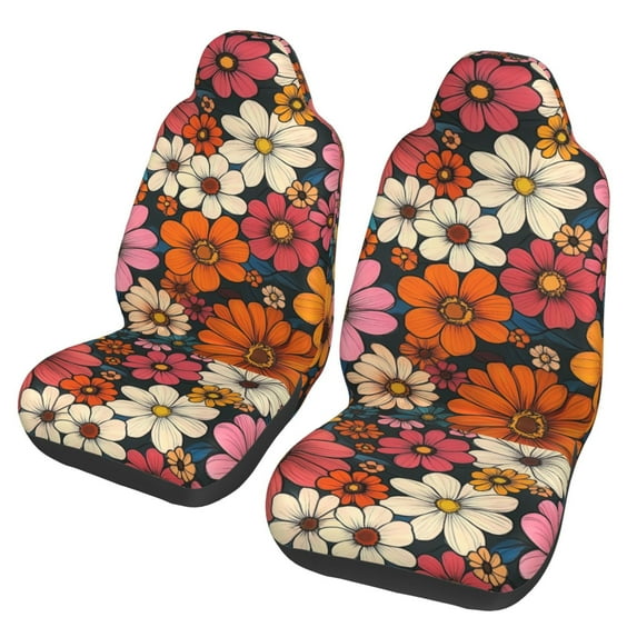 KAKALAD Hippie Floral 4 Car Accessories Seat Covers Set Vehicle Seat Covers Universal Front Seats Protector 2 Pcs