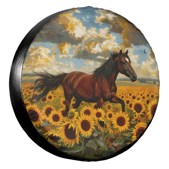 KAKALAD Horse Sunflowers 11 Spare Tire Cover Universal Vehicle Accessories Buckle Car Tools 14”in