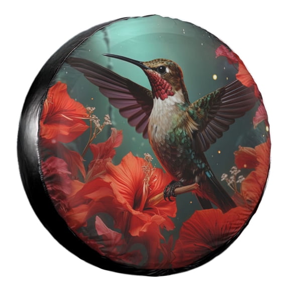 KAKALAD Hummingbird And Red Flowers 02 Spare Tire Cover Weatherproof Universal Vehicle Accessories 16 Inch