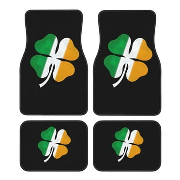 KAKALAD Irish Shamrock Clover Car Floor Mats 4PC Set Carpet Protection, Universal Fit for Car SUV VA & Truck, Vehicle Front & Rear