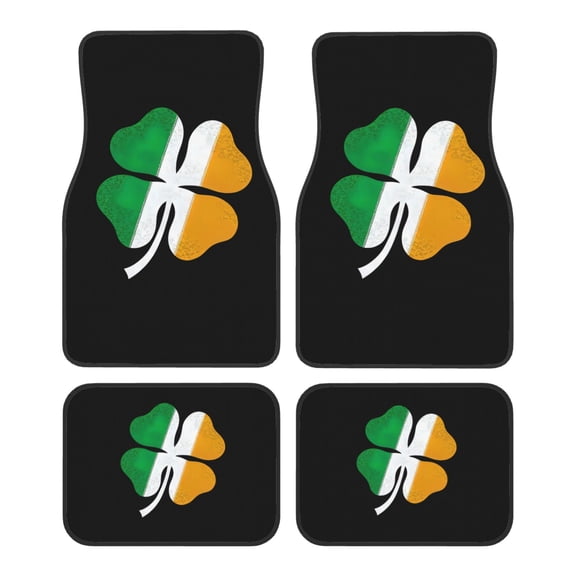 KAKALAD Irish Shamrock Clover Car Floor Mats 4PC Set Carpet Protection, Universal Fit for Car SUV VA & Truck, Vehicle Front & Rear