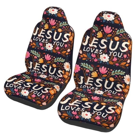 KAKALAD Jesus Loves You Christian Monogram 02 Car Seat Covers Set Vehicle Front Seats Protector 2 Pcs