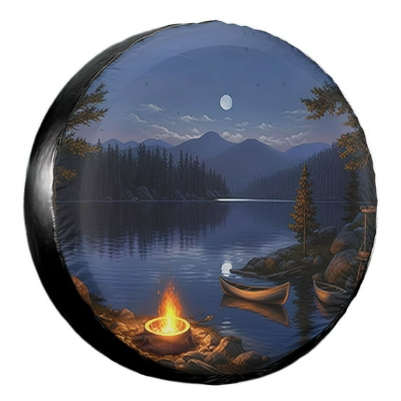 KAKALAD Lake Forests Campfire 01 Spare Tire Cover Universal Vehicle Accessories Buckle Car Tools 16”in