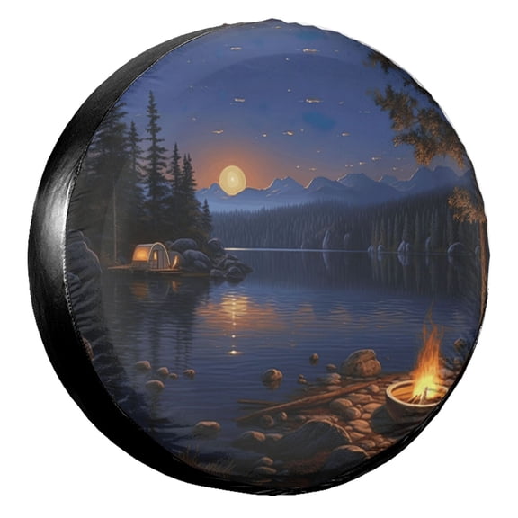 KAKALAD Lake Forests Campfire 04 Spare Tire Cover Universal Vehicle Accessories Buckle Car Tools 14”in