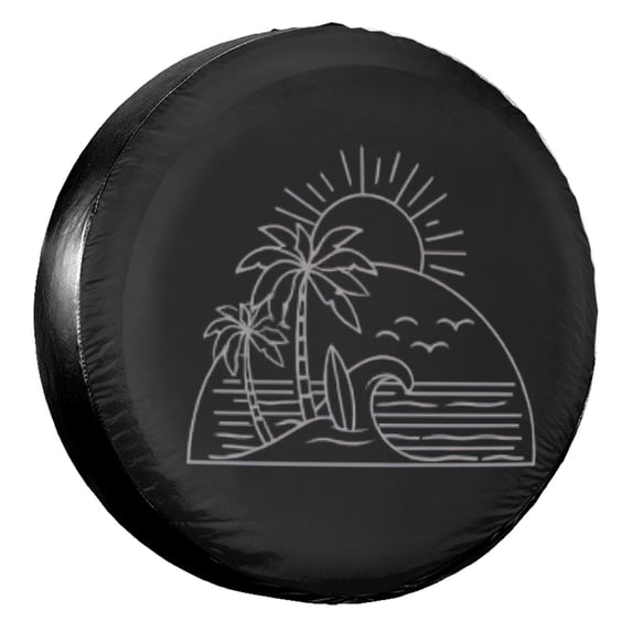 KAKALAD Line Beach Palm Trees Sun Wave 05 Spare Tire Cover Universal Vehicle Accessories Buckle Car Tools 14”in