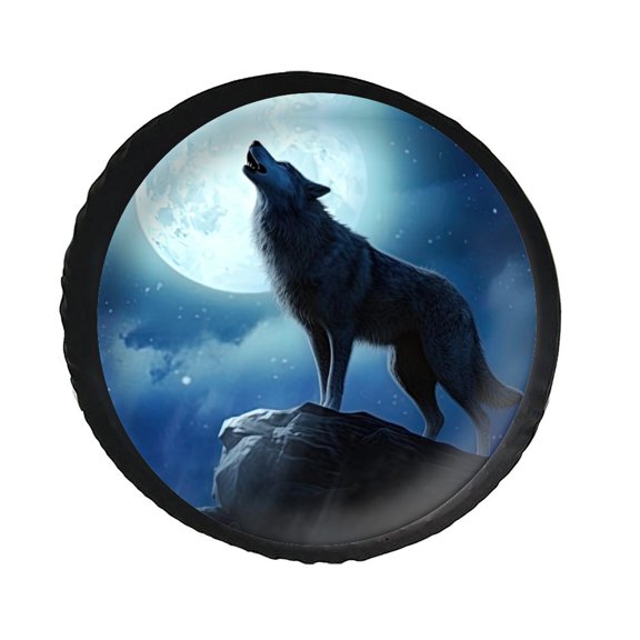KAKALAD Lone Wolf Howling at The Moon 03 Spare Tire Cover PVC Leather Universal Vehicle Accessories Buckle Car Tools 14”in