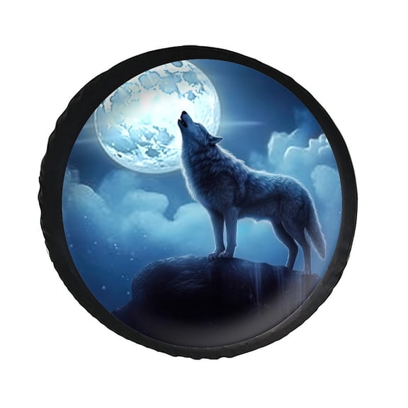 KAKALAD Lone Wolf Howling at The Moon 02 Spare Tire Cover PVC Leather Universal Vehicle Accessories Buckle Car Tools 16”in