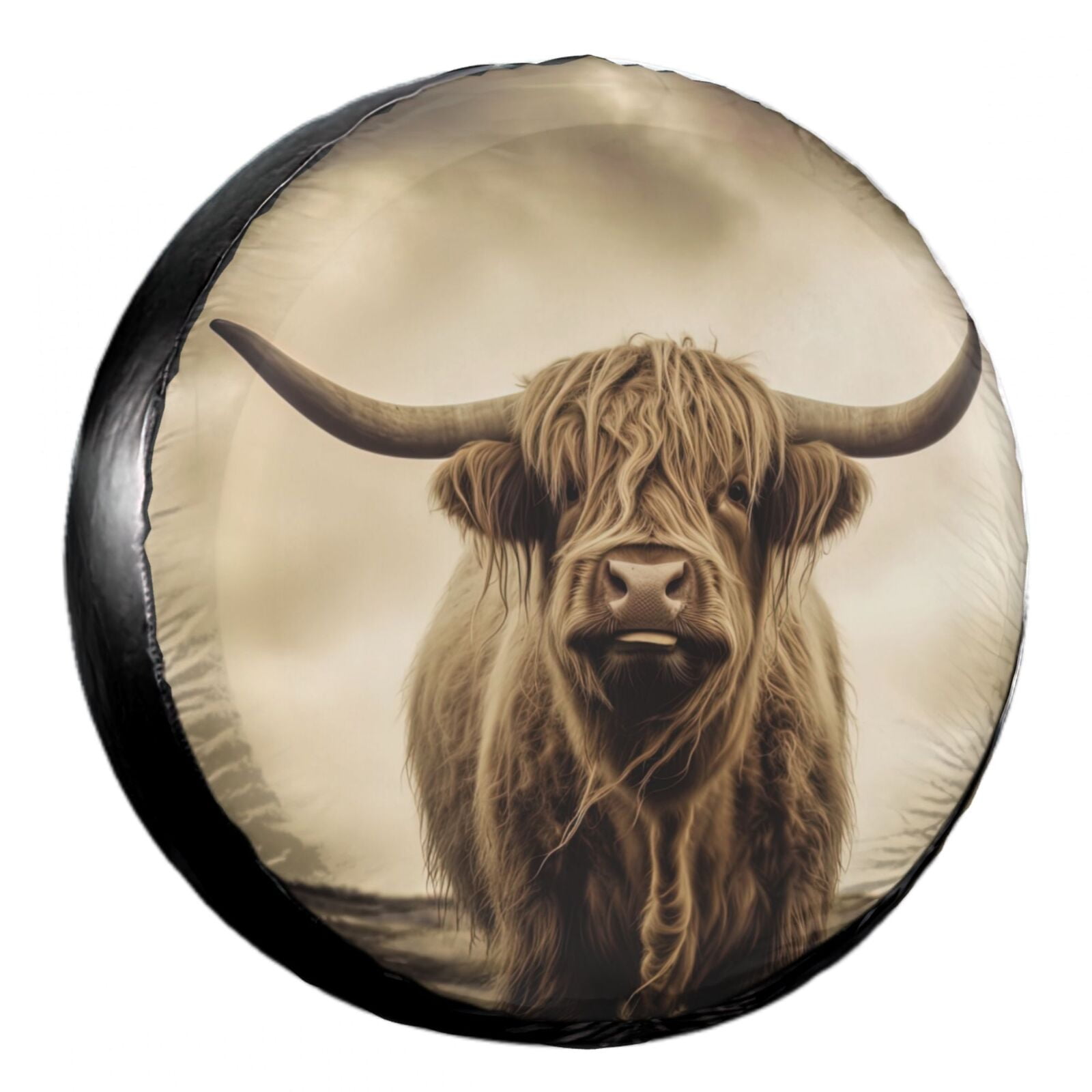 KAKALAD Long Horns Highland Cow Standing In Field 01 Spare Tire Cover