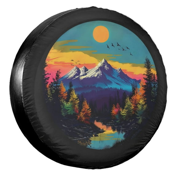 KAKALAD Mountain And Forests Scene 01 Universal Spare Tire Cover Car Vehicle Tools For Rv SUV Truck Camper Travel Trailer Accessories Buckle 15” Inch