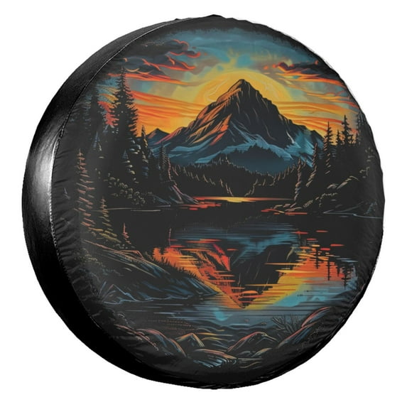 KAKALAD Mountain In The Lake Spare Tire Cover Universal Car Vehicle Tools For Rv SUV Truck Camper Travel Trailer Accessories Buckle 14” Inch