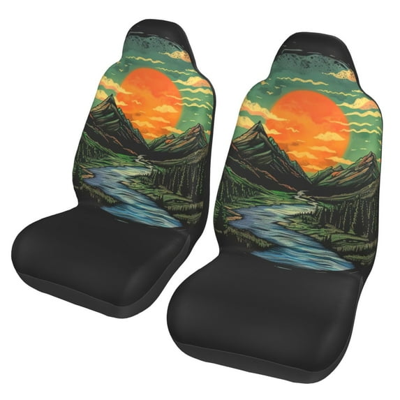 KAKALAD Mountain Landscape Sunrise Scene Car Accessories Seat Covers Set Vehicle Seat Covers Universal Front Seats Protector 2 Pcs