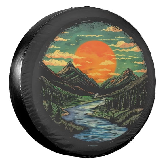 KAKALAD Mountain Landscape Sunrise Scene Spare Tire Cover Universal Vehicle Accessories Buckle Car Tools 15”in