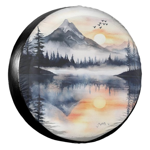 KAKALAD Mountain Landscape Spare Tire Cover Universal Vehicle Accessories Buckle Car Tools 14”in
