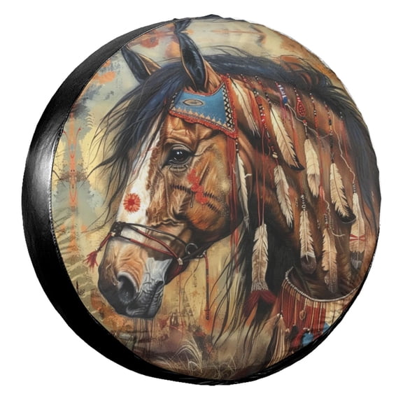 KAKALAD Native American Horse 01 Universal Spare Tire Cover Car Vehicle Tools For Rv SUV Truck Camper Travel Trailer Accessories Buckle 17” Inch